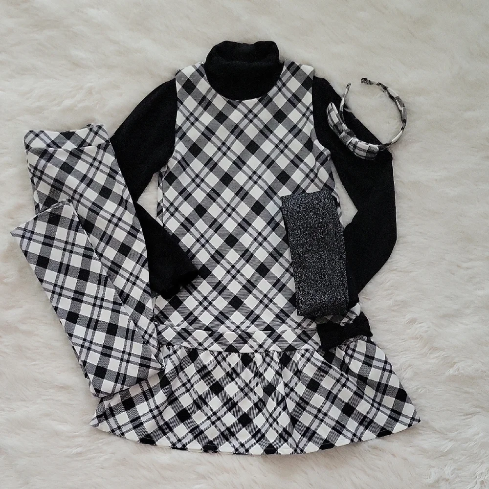 Gymboree Black & White Winter Plaid Dress/Pants Set Size 8/10 Girls